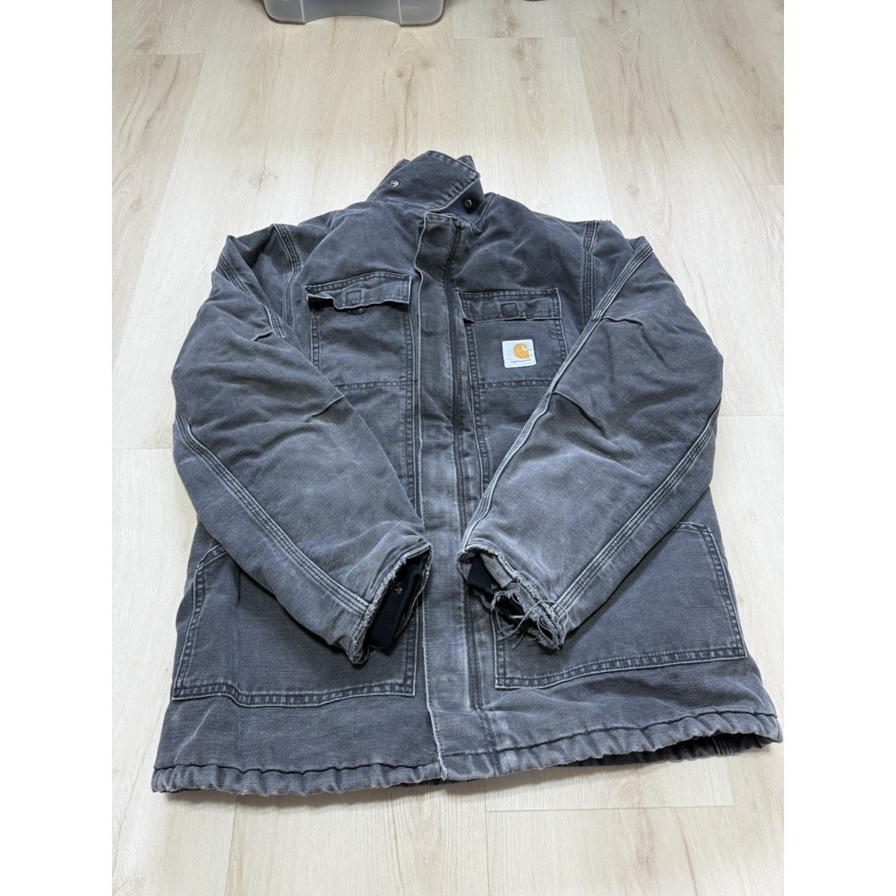 Carhartt Work Wear Quilted Lined Distressed Black Jacket Men's Size Large